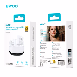 BWOO Bluetooth austiņas BW40 TWS ANC with LCD display balts