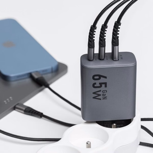 FORCELL F-ENERGY GaN VT-42B pelēks ceļojuma lādētājs 2 x Type C + USB A PD QC4.0 4A 65W ar PD