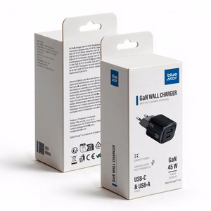Blue Star Nano GaN VT-334 tālruņa lādētājs, USB-C + USB-A, QC4.0, PD, 3 A, 45 W, melns