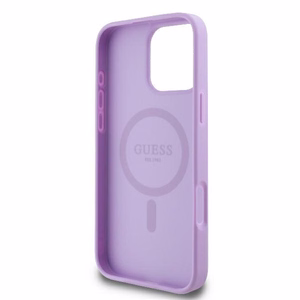 Guess Saffiano Peonija Klasiskais Logotips Magnētiskais viedtālruņa apvalks iPhone 16 Pro Max - violets