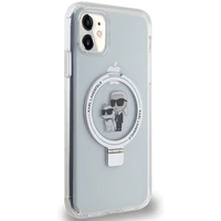 Karl Lagerfeld KLHMN61HMRSKCH iPhone 11 / Xr 6.1" balts/balts cietais apvalks ar gredzena statīvu Karl&Choupette Magnētiskais