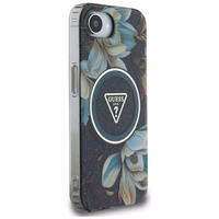 Guess IML Metal Glitter Flowers Triangle magnētiskais viedtālruņa apvalks iPhone 16e - melns