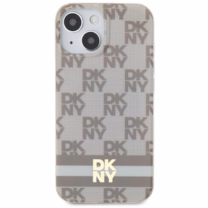 DKNY IML rūtainais mono raksts un drukātas svītras Magnētiskais viedtālruņa apvalks iPhone 15 Plus / 14 Plus - bēša