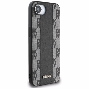 DKNY ādas rūtainais mono raksts Magnētiskais iPhone 16e viedtālruņa apvalks - melns