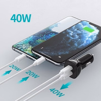 Lādētājs CHOETECH 2xUSB-C: 12-24V, 40W, QC3.0 + PD