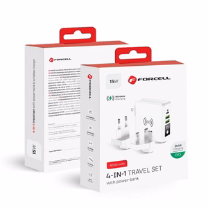 FORCELL F-ENERGY daudzfunkcionālais lādētājs 15W 4in1 ar USB/USB-C pieslēgvietu, portatīvo lādētāju 8000mAh un bezvadu uzlādi