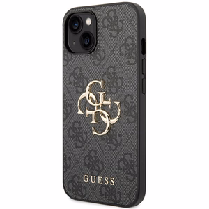 Guess 4G Big Metal Logo viedtālruņa apvalks iPhone 15 - pelēka