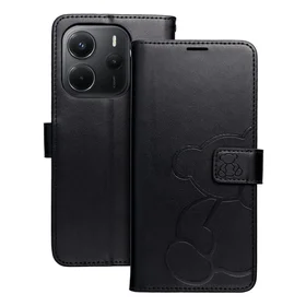 MEZZO grāmatas tipa viedtālruņa apvalks XIAOMI Redmi Note 14 4G (GLOBAL - 164,84mm x 78,15mm x 8,16mm) ar lācīti, melns