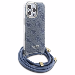 Guess Pār plecu aukla 4G Raksta Apvalks ar Auklu iPhone 16 Pro - zils