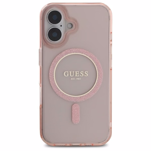 Guess GUHMP16SHFGEREP iPhone 16 6.1" rozā/rozā cietais apvalks IML Glitter Circle Magnētiskais