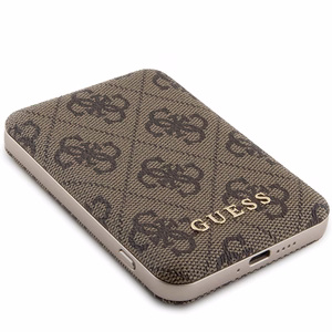Guess беспроводной внешний аккумулятор 15W GUPB5FP4EMGW 5000mAh коричневый/коричневый 4G Leather Metal Logo MagSafe