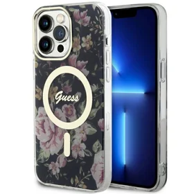 Guess GUHMP14XHCFWSK iPhone 14 Pro Max 6.7" melns cietais viedtālruņa apvalks Flower Magnētiskais