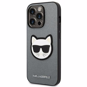 Karl Lagerfeld Saffiano Choupette Head Patch viedtālruņa apvalks iPhone 14 Pro Max - sudraba