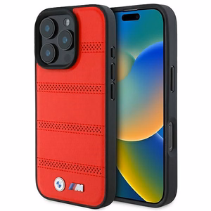 BMW M Perforēts un Šūts Līnija Magnētiskais viedtālruņa apvalks iPhone 16 Pro - sarkans