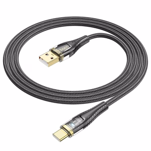 Kabelis USB A uz USB C Hoco 2,4A 1,2 m U121 melns caurspīdīgs