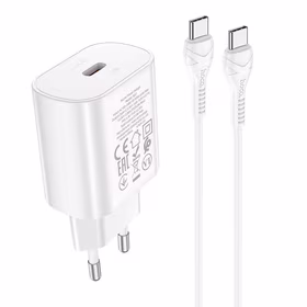 Lādētājs Hoco N22 25W USB-C + USB-C uz USB-C kabelis 1.0m, balts