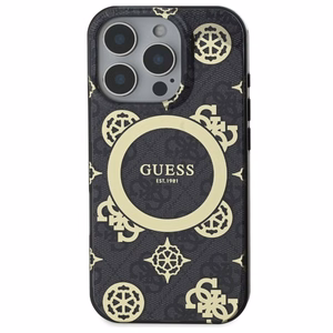 Guess IML Peony On 4G Background Magnētiskais viedtālruņa apvalks iPhone 16 Pro - melns