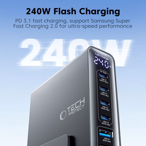 Tech-Protect DC240W-GAN 6 portu galda lādētājs PD 240W / QC3.0 melns