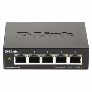D-Link viedais pārvaldāmais komutators DGS-1100-05V2/E, pārvaldāms L2, statīvā montējams, Gigabit Ethernet (vara) portu skaits 5