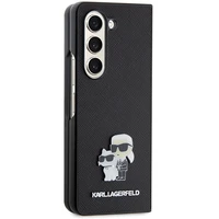 Karl Lagerfeld Saffiano Karl&Choupette Pin viedtālruņa apvalks Samsung Galaxy Z Fold 5 - melns