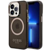 Guess GUHMP14LHTCMK iPhone 14 Pro 6.1" melns/melns cietais apvalks Zelta kontūra Daļēji caurspīdīgs Magnētiskais