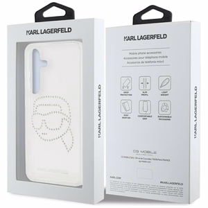Karl Lagerfeld viedtālruņa apvalks ar rhinestones Karl Head logotipu Samsung Galaxy S25 caurspīdīgs