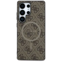 Guess Ādas 4G Krāsains Gredzens Klasiskais Logotips Magnētiskais Viedtālruņa apvalks Samsung Galaxy S25 Ultra brūna