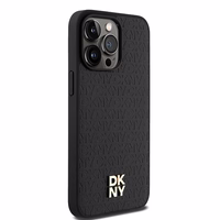 DKNY Ādas monogrammas raksta metāla logotips Magnētiskais viedtālruņa apvalks iPhone 15 Pro Max - melns