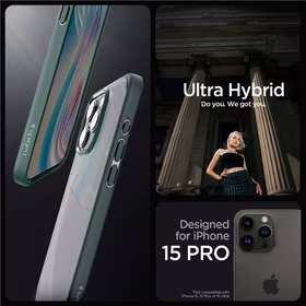 Spigen Ultra Hybrid viedtālruņa apvalks iPhone 15 Pro - tumši zaļš