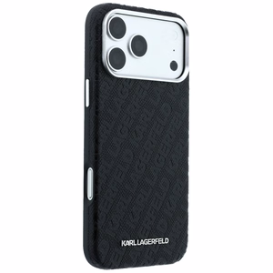 Karl Lagerfeld Grained Allover Logo Metal Elongated MagSafe maciņš iPhone 18 Pro / 17 Pro, melns