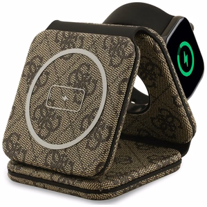 Bezvadu lādētājs 3in1 saderīgs ar MagSafe 15W GUESS GUE005640 brūns