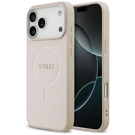 Guess Saffiano klasiskā MagSafe viedtālruņa apvalks iPhone 17 Pro Max ar logotipu - rozā