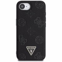 Guess Grained Hot Stamp Peony Triangle Logo magnētiskais viedtālruņa apvalks iPhone 16e - melns