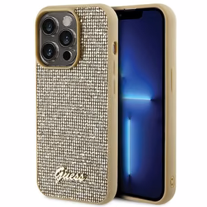 Guess Disko Metāla Uzraksts viedtālruņa apvalks iPhone 15 Pro - zelta