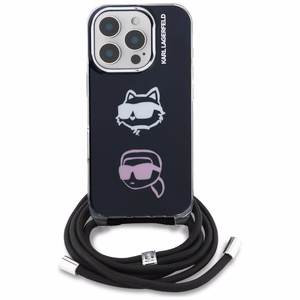 Karl Lagerfeld IML Crossbody Karl&Choupette Head Maciņš for iPhone 16 Pro Max - melns