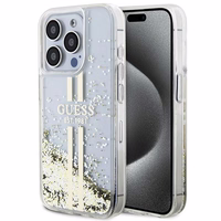 Guess Liquid Glitter Gold Stripes viedtālruņa apvalks iPhone 15 Pro - caurspīdīgs