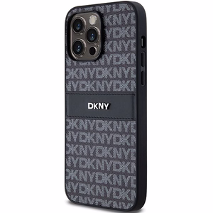 DKNY Leather Mono Stripe & Metal Logo case for iPhone 14 Pro Max - black