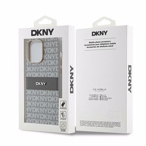 DKNY ādas mono svītra un metāla logotips viedtālruņa apvalks iPhone 14 Pro - bēšs