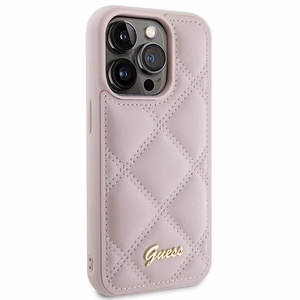 Guess Quilted Metal Logo viedtālruņa apvalks iPhone 15 Pro - rozā
