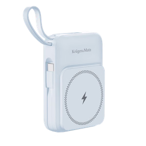 Krüger&Matz magnētiskais bezvadu ārējais akumulators ar kabeli, 10000 mAh, zils
