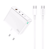 JELLICO sienas lādētājs C118 GaN PD 100W 2xUSB-C + 1xUSB QC3.0 + kabelis USB-C - USB-C Balts