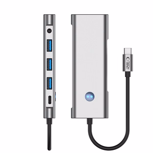 Tech-Protect HB04 HUB adapteris 9in1 USB-C + USB2.0 + USB3.0 + HDMI 4K 60Hz + SD / TF + PD100W + AV3.5 - pelēks