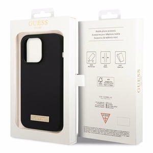 Guess GUHMP14LSBPLK iPhone 14 Pro 6.1" melns/melns cietais apvalks Silikona logotipa plāksne Magnētiskais