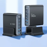 Tech-Protect DC140W-GAN 5-PORT PD140W/QC3.0 uzlādes stacija - melnā krāsā