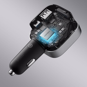 Cuktech CC903P 100W Car Charger with Display and 70cm Retractable USB-C Cable - Gray