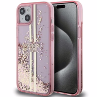 Guess Liquid Glitter Gold Stripes viedtālruņa apvalks iPhone 15 Plus / 14 Plus - rozā