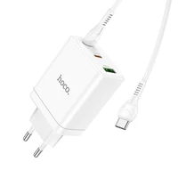 Lādētājs Hoco 2 x USB C + USB A QC3.0 PD 3A 35W N33 + Kabelis USB C uz USB C N33 balts