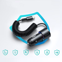 Auto lādētājs Joyroom "JR-CL25" Melns 17W (2xQC3.0 / ar LED Lighting) + "Lightning" kabelis 150cm