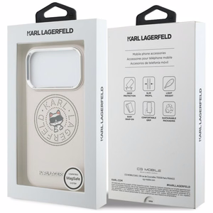 Karl Lagerfeld Point & Choupette Sketch MagSafe Maciņš for iPhone 17 Pro Max - rozā