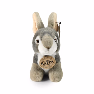 Rappa videi draudzīga reālistiska plīša rotaļlieta – sēdošs pelēks trusis, 16 cm